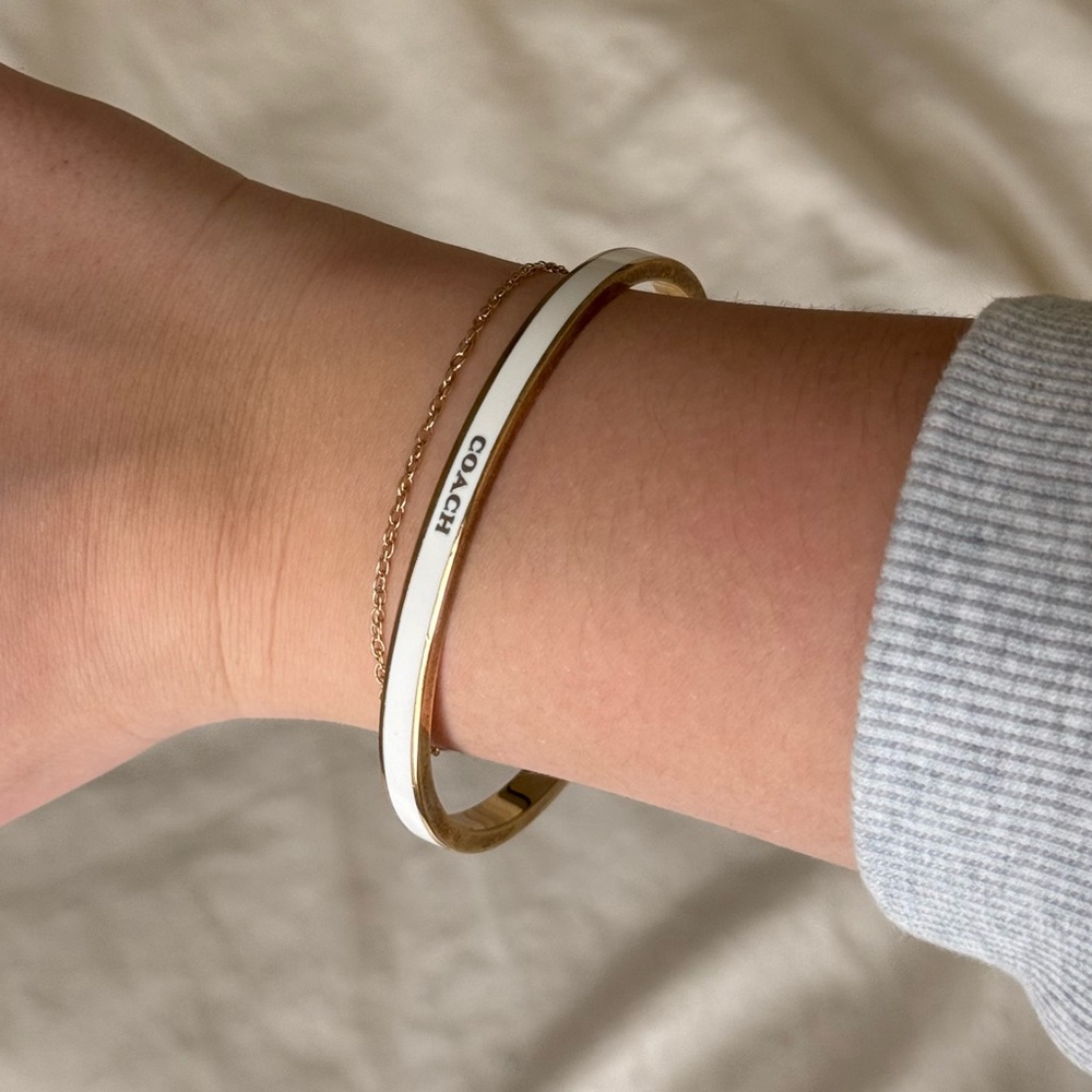 Coach Gold Logo Bangle Bracelet Jewelry White Classic